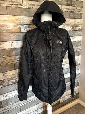 The North Face Black Leopard Print Camo DryVent Waterproof Rain Jacket Womens S